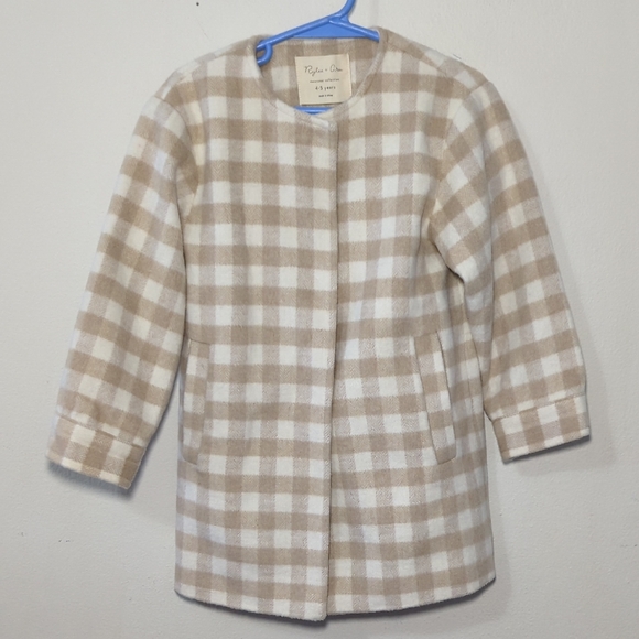 Rylee + Cru Other - Rylee + Cru No-Collar Coat Oat Plaid Pattern Ivory Tan Wool Blend Girls Size 4-5